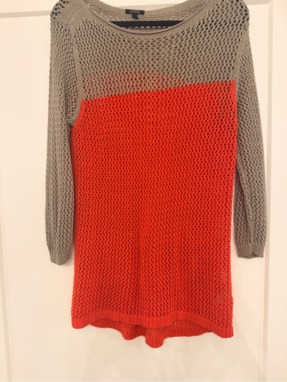 Apt. 9 Gray and Orange Open-Weave Scoop Neck Sweater